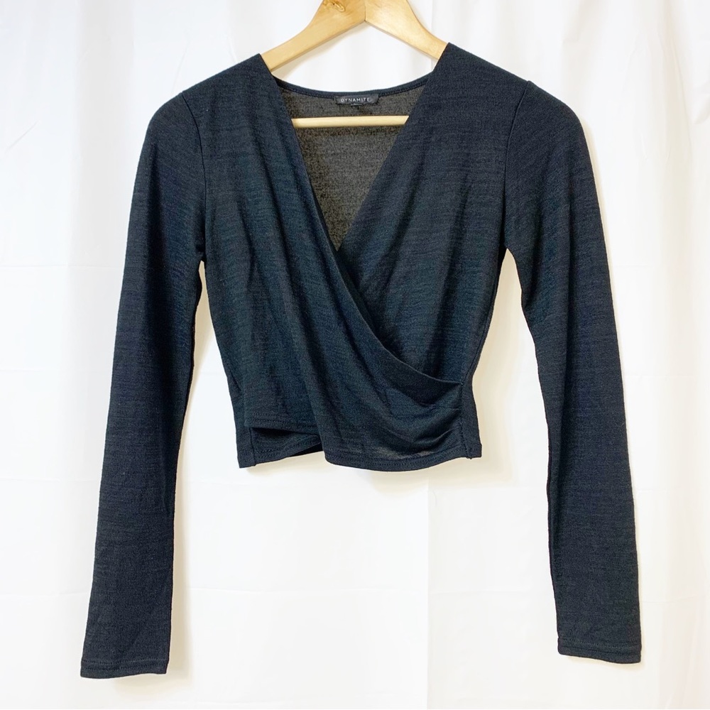 Dynamite Black Wrap Long Sleeve Crop Top